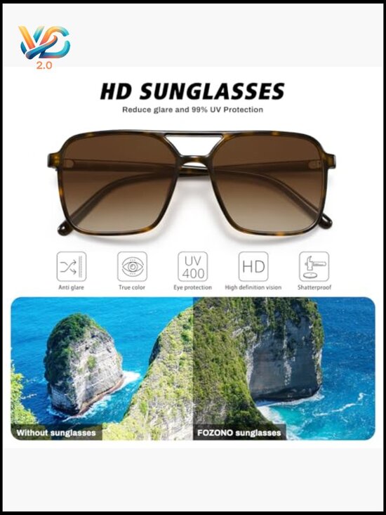 Square Aviator Sunglasses Retro Trendy UV Protection Shades Double Bar Frame main image 6